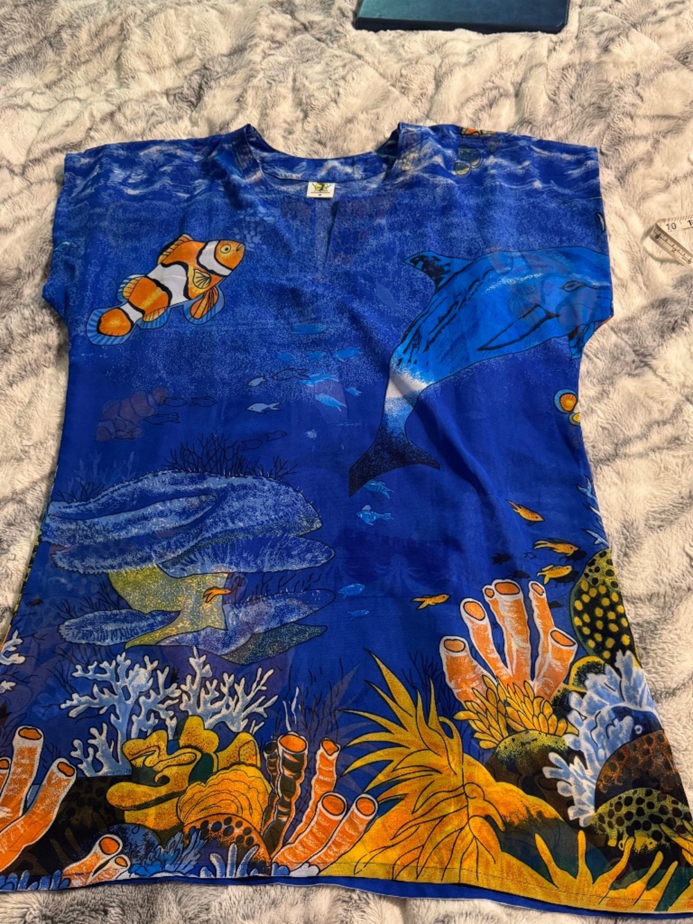 Vintage Barefoot Attitude Blue Dolphin Beach Cover Up Tunic Size M - Picture 8 of 11